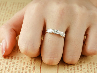 0.50 TCW Oval Cut East West Three Stone Moissanite Diamond Wedding Band