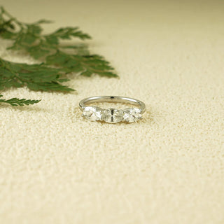 0.50 TCW Oval Cut East West Three Stone Moissanite Diamond Wedding Band