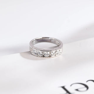 0.93 TCW Five Stone Round Cut Channel Set Moissanite Diamond Wedding Band