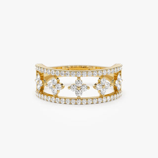 0.54 TCW Round Cut Double Row Pave Cluster Moissanite Diamond Wedding Band