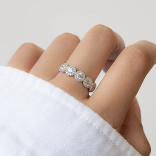 2.0 TCW Round Halo Half Eternity Moissanite Diamond Wedding Band