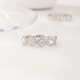 2.0 TCW Round Halo Half Eternity Moissanite Diamond Wedding Band