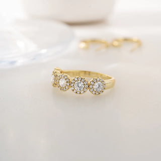2.0 TCW Round Halo Half Eternity Moissanite Diamond Wedding Band