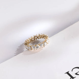 Stunning heart full eternity moissanite wedding band close up of the setting