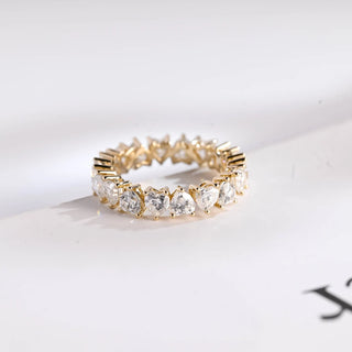 Stunning heart full eternity moissanite wedding band front view