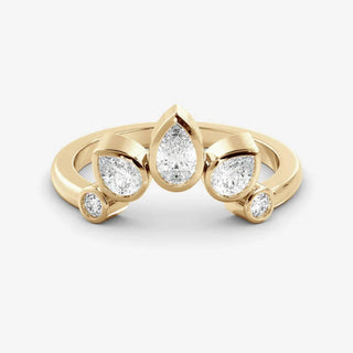 0.60 TCW Pear Bezel Curved Moissanite Diamond Wedding Band