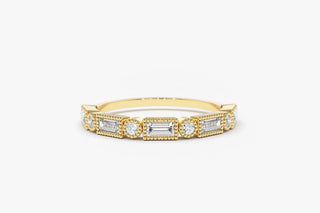 0.39 TCW Baguette & Round Vintage Moissanite Diamond Wedding Band