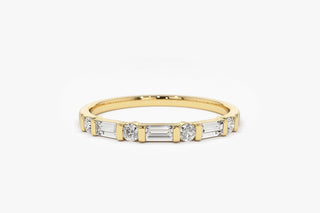 0.27 TCW Round & Baguette Bar Diamond Moissanite Wedding Band