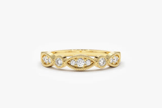 0.26 TCW Round Cut Marquise Shape Vintage Moissanite Diamond Wedding Band