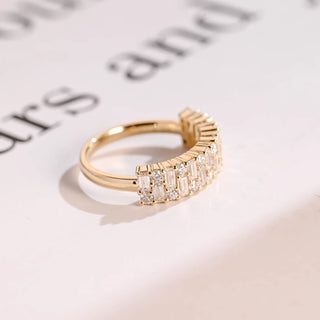 1.07 TCW Round & Baguette Cluster Moissanite Diamond Wedding Band