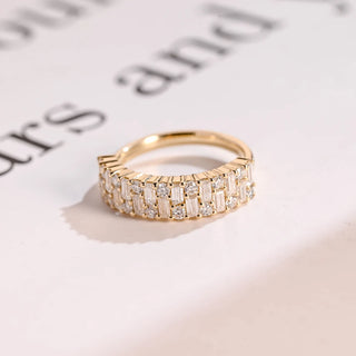 1.07 TCW Round & Baguette Cluster Moissanite Diamond Wedding Band