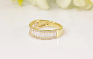 1.41 TCW Round & Baguette Cluster Moissanite Diamond Wedding Band