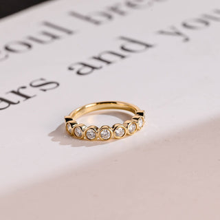 0.80 TCW Round Cut Bezel Half Eternity Moissanite Diamond Wedding Band