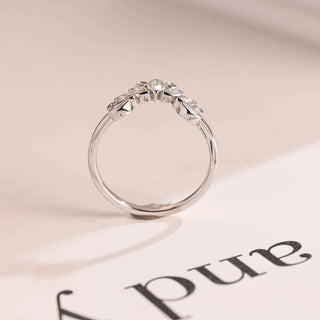 0.50 TCW Round & Marquise Bezel Curved Moissanite Diamond Wedding Band