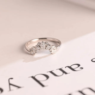 0.50 TCW Round & Marquise Bezel Curved Moissanite Diamond Wedding Band