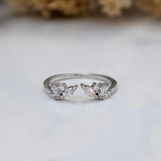 1.34 TCW Round & Marquise Open Cluster Moissanite Diamond Wedding Band