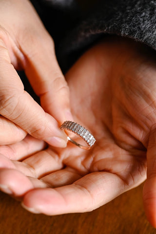 1.0TCW Round & Baguette Cut Half Eternity Cluster Moissanite Diamond Wedding Band