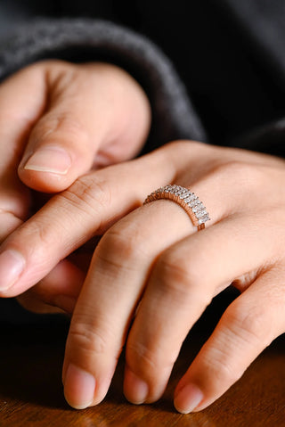 1.0TCW Round & Baguette Cut Half Eternity Cluster Moissanite Diamond Wedding Band