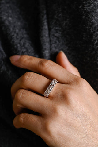 1.0TCW Round & Baguette Cut Half Eternity Cluster Moissanite Diamond Wedding Band
