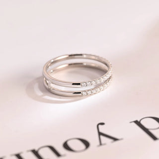 0.20 TCW Round Cut Half Eternity Dubble Band Moissanite Diamond Wedding Band