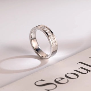 0.50 TCW Emerald Cut Unique Moissanite Diamond Wedding Band