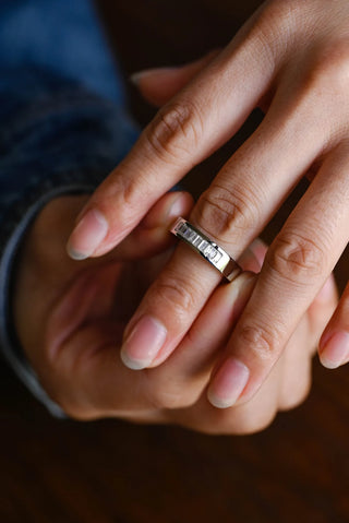 0.50 TCW Emerald Cut Unique Moissanite Diamond Wedding Band