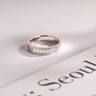 0.50 TCW Emerald Cut Unique Moissanite Diamond Wedding Band