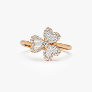 0.42 TCW Round & Baguette Cut Three Leaf Floral Moissanite Diamond Wedding Band