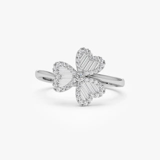 0.42 TCW Round & Baguette Cut Three Leaf Floral Moissanite Diamond Wedding Band