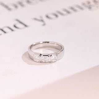 1.20TCW Asscher Bezel Three Stone Moissanite Diamond Wedding Band