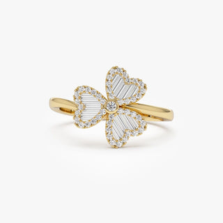 0.42 TCW Round & Baguette Cut Three Leaf Floral Moissanite Diamond Wedding Band