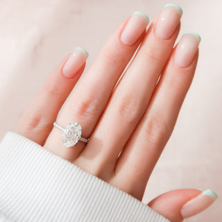 3.50CT Oval Cut Hidden Halo Pave Diamond Moissanite Engagement Ring