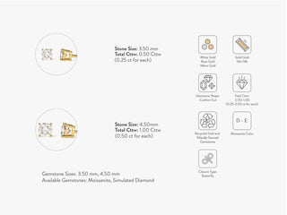 Cushion Cut Solitaire Moissanite Stud Earrings