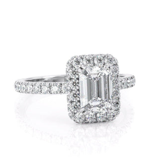 Elegant 1.0ct emerald halo moissanite ring sparkle close up