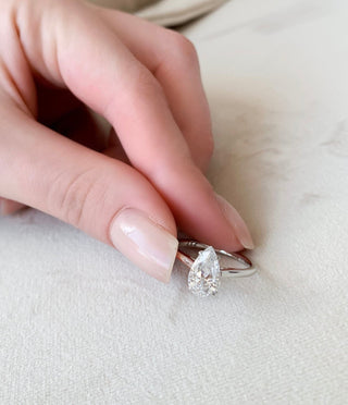 1.50CT Pear Hidden Halo Solitaire Moissanite Diamond Engagement Ring