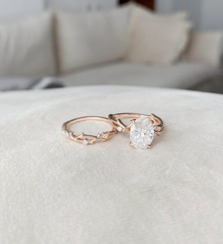 2.0CT Oval Cut Twig Style Moissanite Bridal Engagement Ring Set