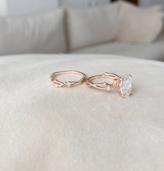 2.0CT Oval Cut Twig Style Moissanite Bridal Engagement Ring Set