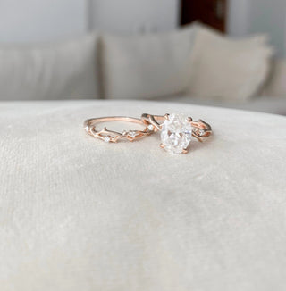 2.0CT Oval Cut Twig Style Moissanite Bridal Engagement Ring Set