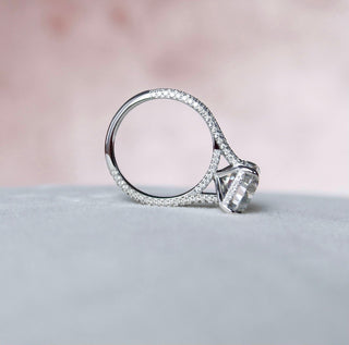 6.0CT Elongated Cushion Hidden Halo Moissanite Micro Pave Engagement Ring