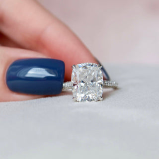 6.0CT Elongated Cushion Hidden Halo Moissanite Micro Pave Engagement Ring