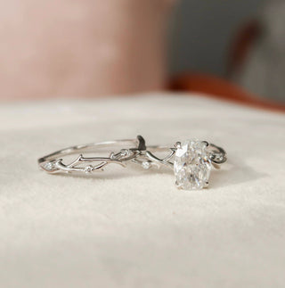 2.0CT Oval Cut Twig Style Moissanite Bridal Engagement Ring Set