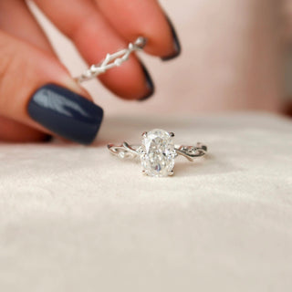 2.0CT Oval Cut Twig Style Moissanite Bridal Engagement Ring Set