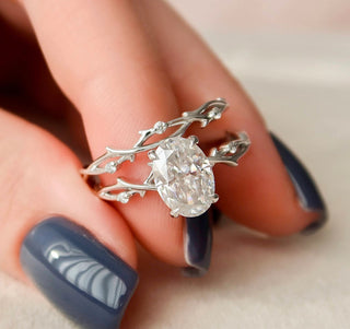 2.0CT Oval Cut Twig Style Moissanite Bridal Engagement Ring Set
