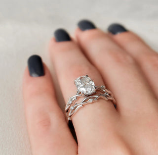 2.0CT Oval Cut Twig Style Moissanite Bridal Engagement Ring Set