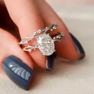 2.0CT Oval Cut Twig Style Moissanite Bridal Engagement Ring Set