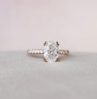2.0 CT Oval Cut Halo Sparkling Moissanite Engagement Ring full view