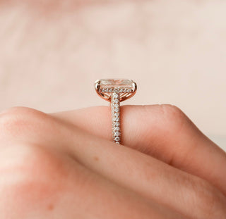 5.50CT Radiant Cut Hidden Halo Three Side Pave Diamond Moissanite Engagement Ring