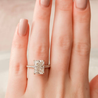 5.50CT Radiant Cut Hidden Halo Three Side Pave Diamond Moissanite Engagement Ring
