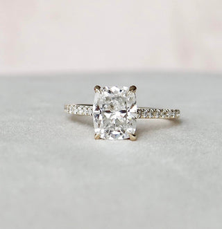 2.50CT Cushion Hidden Halo Moissanite Cathedral Diamond Engagement Ring