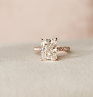 5.50CT Radiant Cut Hidden Halo Three Side Pave Diamond Moissanite Engagement Ring